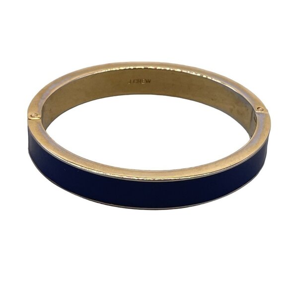 J. Crew Blue Enamel Hinged Bangle Bracelet Gold Tone - Picture 2 of 7